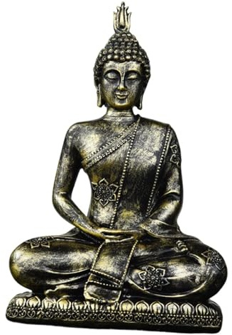 JISADER Estatua de Buda Sentado, Figura de Resina, Adorno de Mesa, Escultura de Buda para Sala de Estar, Bronce