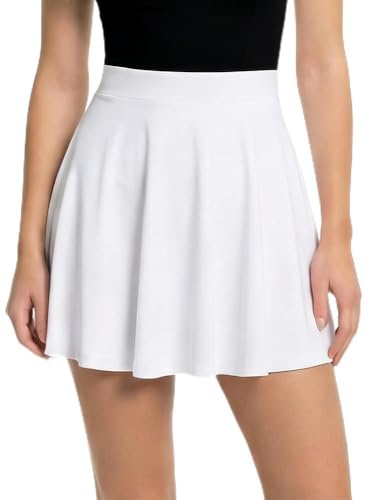 eoeoo Women's Flared Mini Skirt Stretchy High Waist Flowy Ruffle Hem Skater Skirt White XL