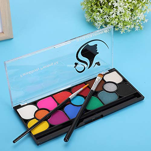 TOPINCN Kit Professionale di Pigmenti per Pittura Viso e Corpo Solubile in Acqua, Colori Vivaci per un Trucco Squisito, Facile Rimozione, Non Tossico, per Adulti e Bambini, 15 Colori con 2 Pennelli,