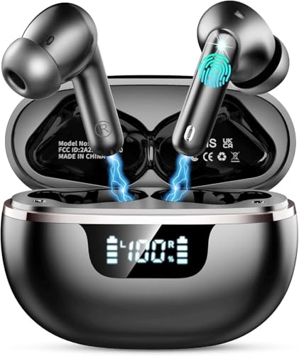 Auriculares Inalambricos Bluetooth, 45 Horas Cascos Inalambricos Bluetooth 5.4 HiFi Estéreo, 2026 Auriculares inalámbricos con ENC Cancelacion Ruido, Pantalla LED/Carga Rápida Tipo-C/IP7 Impermeable