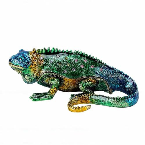 Brrnoo Caja de Joyería de Esmalte con Forma de Lagarto, Caja de Almacenamiento con Temática de Animales Exóticos, Decorativa con Cierre Magnético en la Parte Posterior con (verde oscuro)