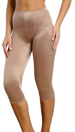 Rago Style 920 | Capri Pant Liner Light Shaping | Satin Four-Way Stretch | Tummy Hip & Thigh Smoothing | Made in USA | (Mocha|L/30)