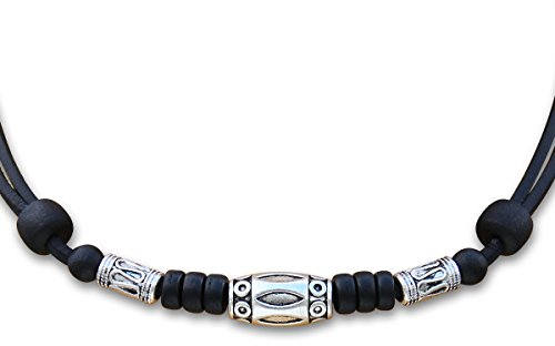 HANA LIMA ® Halskette mit Edelstahlperlen Lederkette Surferkette Herrenkette