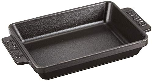 STAUB Ofenform/Servierplatte/Auflaufform, rechteckig mit 2 Griffen, 15x11 cm, 0,25 L, Gusseisen, Für alle Herdarten inkl. Induktion & Backofen, Schwarz