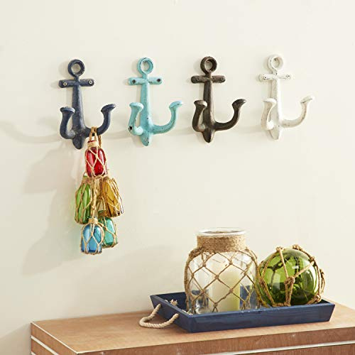 Deco 79 Coastal Metal Wall Hook, Decorative Wall Mounted Coat Hooks for Hanging Coats, Scarves, Bags, Purses, Backpacks, Keys, Hats, S/4 5W, 9H, Multi