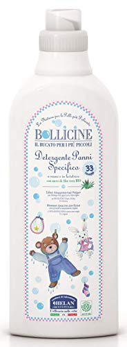 Helan Bollicine - Detersivo Lavatrice Liquido Capi Delicati Bambini Neonati con Aloe Vera, Detergente Panni Morbido sulla Pelle Anallergico EcoBio, Bucato senza SLS e SLES 33 Lavaggi Mano/Lavatrice 1L