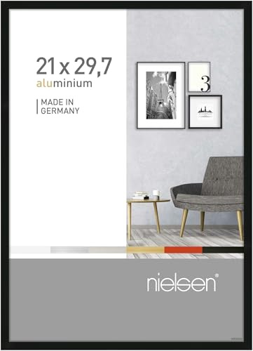 nielsen Pixel Aluminium Picture Frame - Frosted Black A4, 21x29.7cm - with Float Glass and Easy Push-Turn Clips