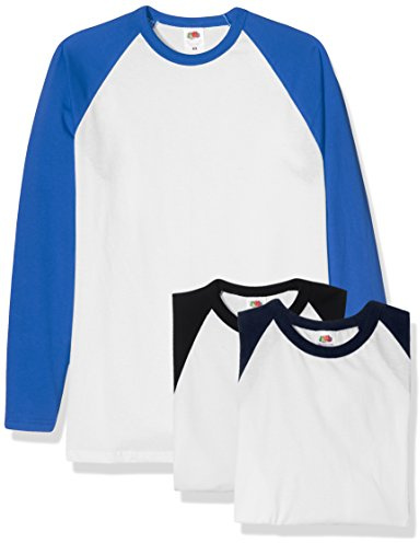 Fruit of The Loom Maglietta Classica da Baseball a Maniche Lunghe da Uomo (Confezione da 3), Bianco Nero/Bianco Navy/Bianco Blu Reale, L