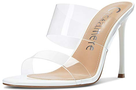 Castamere Escarpins Femme Bout Ouvert Sandales Mode Transparent Aiguille Talon 10CM Heels Blanc Chaussures EU 40
