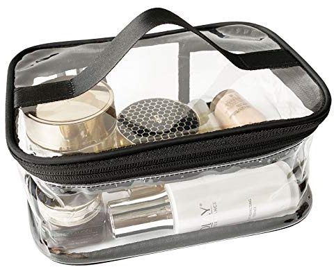 FIYUK Toiletry Bag Makeup Cosmetic Clear Bag Portable Waterproof Transparent Travel Large Storage Black