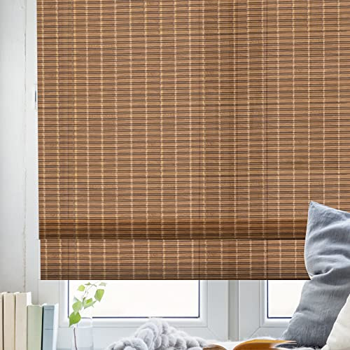 FACIMI Blackout Bamboo Roller Shades, Roll-Up Woven Roman Shades with 6 H Valance, Custom Light Filtering Bamboo Roller Blinds for Windows, Doors, Patio Door, Porch, Caramel
