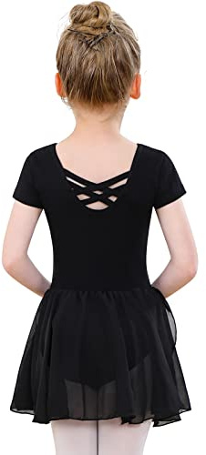 PLIKSUVER Ragazza Vestito da Balletto Body Danza Tutu Body Morbido Cotone Manica Corta con Chiffon Gonna