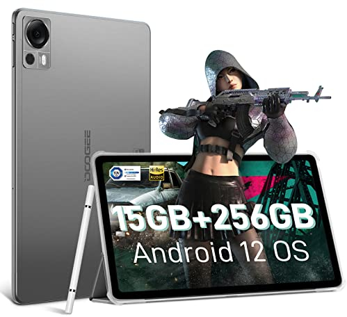 DOOGEE T20 Tablet 10,4 Pulgadas, 15GB RAM + 256GB ROM(TF 1TB), 2K TÜV Certificado Octa-Core Android 12 con 8300mAh Batería, Dual 4G y 2.4/5G WiFi, 16MP+8MP, 4 Altavoces Hi-Res Audio, Gris