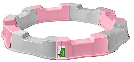 Caja de arena para niños – 160 x 22 cm – Caja de arena modular 8 elementos redonda para jardín exterior | plástico (gris/rosa)