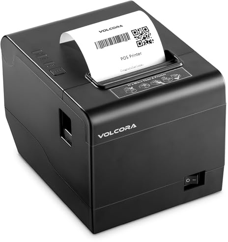 Volcora Thermal Receipt Printer, 80mm POS Printer w/Auto Cutter, USB/WiFi Interface for Windows/MAC/Linux, ESC/POS Command Support Cash Drawer, High Speed Kitchen Printer, Wall Mount (Black)
