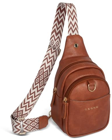 OSOCE Crossbody Damen Klein Brusttasche PU Leder Sling Bag Diebstahlsicher Crossbag Damen Schulterrucksack Vielseitige Umhängetasche für Reisen und mehr in Braun Weiß und Schwarz