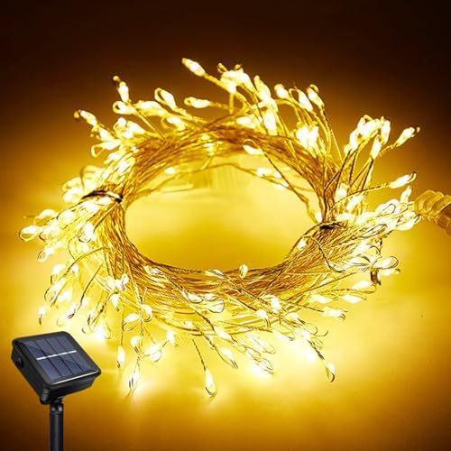 JIMACRO LED solljusslinga, 6 m 200 LED solsmällarljus, 8 lägen vattentät koppartråd mini kluster kedja smällare ljusslinga för gångväg gård trädgård gångväg gräsmatta uteplats