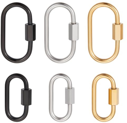 UNICRAFTALE 6 Pezzi 3 Colori Ovale Moschettone A Vite 21/26mm Lungo in Acciaio inox Vite di Bloccaggio Moschettone Portachiavi Chiusura Metallo Clip Gancio Collegare per La Produzione di Gioielli