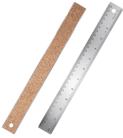 12 Inch Metal Ruler, Stainless Steel Metal Ruler with Cork Backing Non Slip Straight Edge Rulers with Inch and Centimeters Long Measure Rulers for Student School Office Woodworking Drafting Tools
