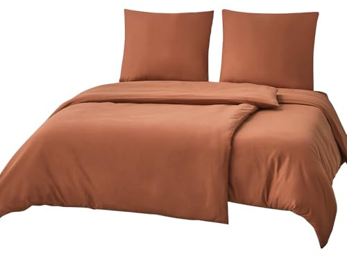 RUIKASI Bettwäsche 135x200 Orange 4teilig - Polyester Mikrofaser Bettwäsche-Sets Oeko-TEX, 2 Bettbezüge 135x200cm + 2 Kissenbezüge 80x80cm mit Reißverschluss, Weich und Bügelfrei