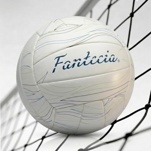 Fantecia Official Size 5 Leather Soft-Touch White Volley Ball with Pump, Perfect for Indoor, Outdoor, Pool, Beach & Backyard (Deflated)