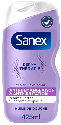 SANEX-Derma Thérapie-Huile de douche anti-démangeaisons et anti-irritations pour les peaux sujettes à l’eczéma atopique-moins d' irritations après 3 jours d'utilisation-complexe d’acides aminés-425 ML