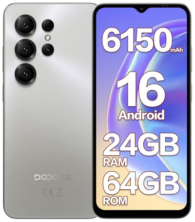 DOOGEE Note 56X Mobile Phones, Newest Android 16 Smartphone, 6150mAh, 6.56 HD+ 90Hz Display, 24GB+64GB/2TB Android Phone, 4G Dual SIM Free Mobile Phone, Face Unlock/3.5mm Headphone Jack/5G WiFi/OTG