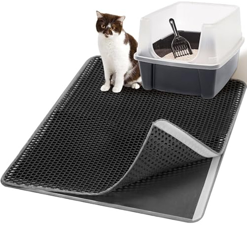 Casgee Tappetino per lettiera per gatti, 75 x 60 cm, a doppio strato, con chiusura in , impermeabile, antiscivolo, colore: nero