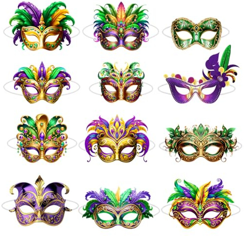 YRPACFB Carnival Party Mask, Carnival Eye Masks, Masquerade Mask with Feather, Masquerade Masks, Halloween Party Cosplay, for Fancy Dress Mask Costume Party - 12 Pcs