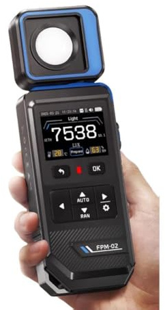 Lawnoval FPM-02 Luxmètre numérique avec écran couleur de 2, gamme 99900 lux, écran TFT rétroéclairé, enregistrement de données, mise hors tension automatique, sonde rotative