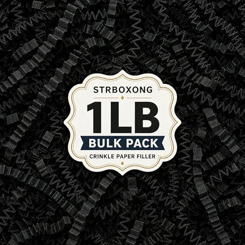 STRBOXONG 455 g Frisure de Papier Déchiqueté pour Remplissage de Boîte Cadeau, Noir, Papier Frisé pour Panier Garni et Emballage de Luxe