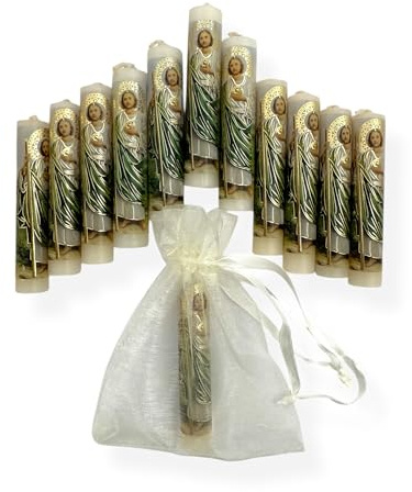 St Jude 12 Pieces Mini Cirio Paschal Candles Cirio Pascual with Organza Bags Party Favors Holy Week Lent 3.25 inch x .50 inch San Judas Tadeo Religious Gift
