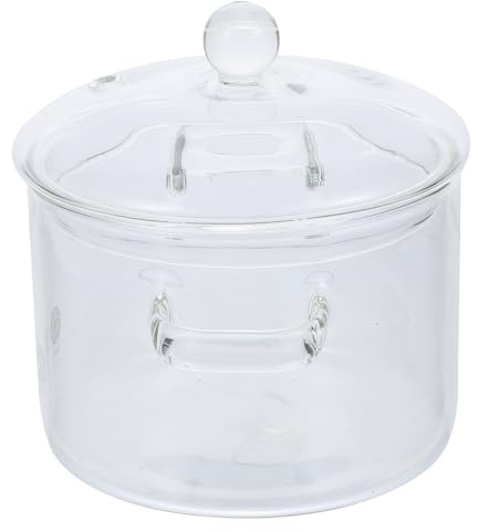 UKCOCO Olla de Vidrio Transparente para Estufa Eléctrica, 15 Cm de Diámetro, con Doble Asa, Resistente al Calor, Olla de Sopa para Cocinar Verduras y Fideos, Utensilios de Cocina