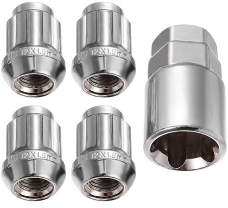 Parliky Tuerca Antirrobo para Rueda de Coche 12x1.5 Mm, 4 Unidades 1 Tuerca Extra, Acero Resistente con Superficie Pulida, Seguridad para Llantas de Aleación y Acero, Protección