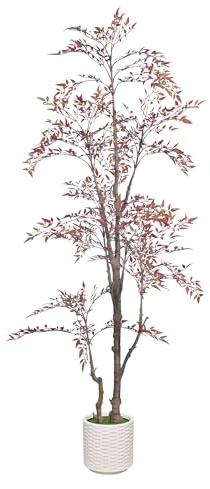ZKIODV Bambú celestial artificial de 185 cm, planta artificial Nandina Domestica en maceta, planta en maceta artificial de bambú sagrado, plantas artificiales grandes como auténticas para la