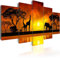 B&D XXL - Wandbilder XXL Afrika 100x50cm 5 tlg - Wand Deko Leinwand Bilder Groß Wanddeko Wohnzimmer Schlafzimmer Kunstdrucke - Tiere Savanne Sonnenuntergang 030112-68