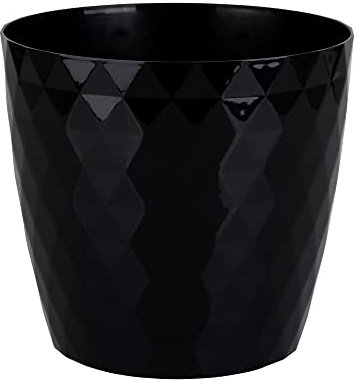 Home Garden Ornaments Black Plant Pots Indoor 14cm Diameter – Round Plant Pot with Glossy Crystal Surface – Decorative Flower Pot – Plastic Flower Pots Outside (Ø14cm, Black Crystal)