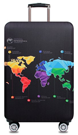 YianBestja Elastisch Kofferhülle Kofferschutzhülle Gepäck Cover Reisekoffer Hülle Koffer Schutzhülle Luggage Cover mit Reißverschluss (Map, L (25-28 Zoll))