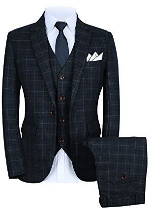 MOGU Herren One Button Slim Fit Plaid Anzug Blazer + Weste + Hosen EU L 52