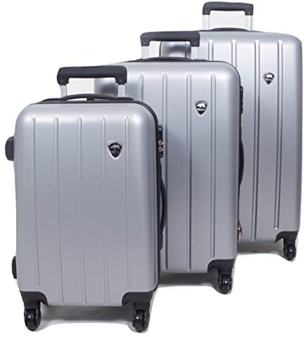 Set of 3 Light Weight Hardshell 4 Wheel Travel Trolley Suitcase Luggage Set Holdall Case Spinner (Silver)