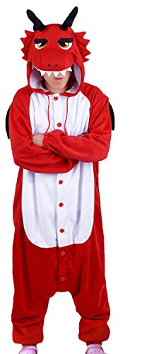 wotogold Pyjama für Erwachsene, Tiermotiv, schwarzer Drache, unisex, Cosplay-Kostüme, rot, XXL
