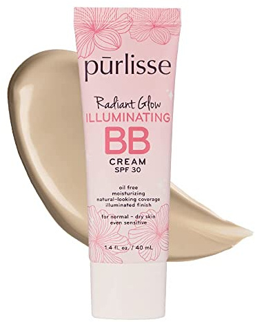 pūrlisse Radiant Glow Illuminating BB Cream with SPF 30 - Glow BB Cream Enriched with Goji & Hawthorn Berry for Dewy Skin - Helps to Improve Skin Texture & Radiance - Light (1.4 oz)