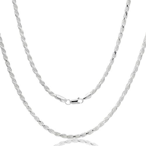 Aka Gioielli® - Catena Maglia Corda 4 mm - Collana Uomo Donna in Argento Sterling 925 Massiccio - lunga 50 cm