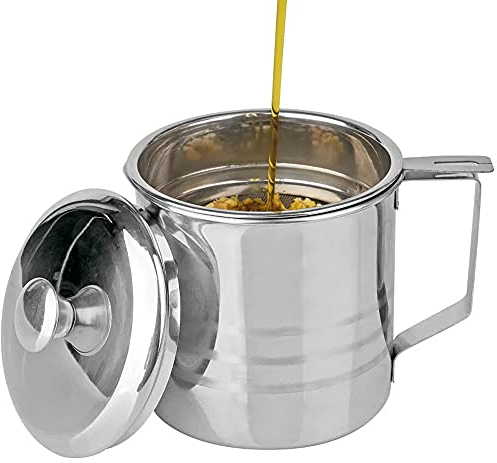 Space Home - Bac à Graisse avec Filtre à Maille Fine - Filtre à Huile - Séparateur d'huile - Acier Inoxydable - Couvercle Amovible & Bec Verseur