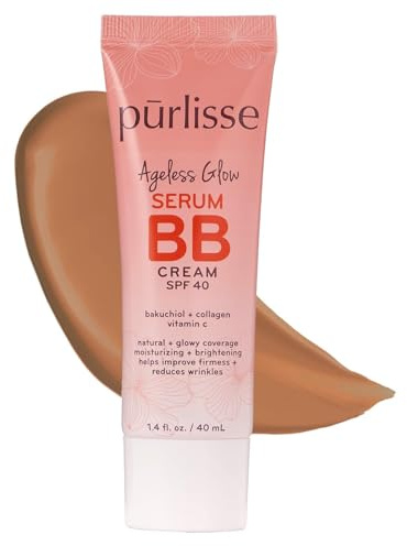 purlisse Ageless Glow Serum BB Cream SPF 40 : Clean & Cruelty-Free, Full & Flawless Coverage, Hydrates with Collagen | Tan Deep 1.4oz