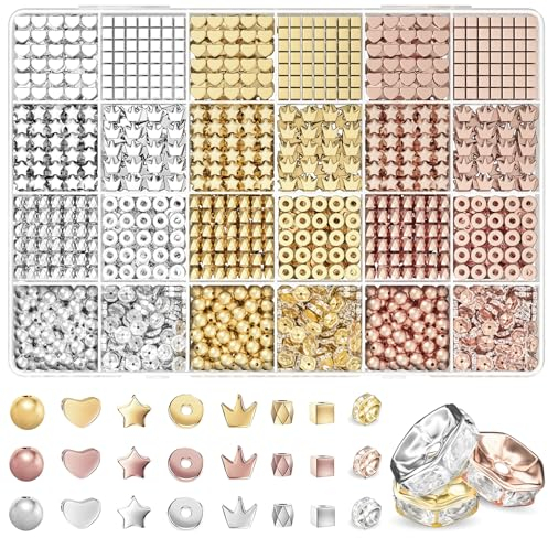 ARTDOT 1740 Stück 8 Mustern Perlen für Armbänder, 6 mm Spacer Perlen Set, Zwischen perlen zum Auffädeln, DIY Bastelperlen Schmuckherstellung Abstandshalter, DIY für Halsketten Ohrringe