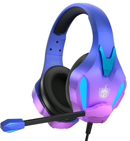 YOTMS H9 Casque de jeu PS4 pour PS5/PC avec son surround 3D avec microphone, casque antibruit pour gamer (violet)