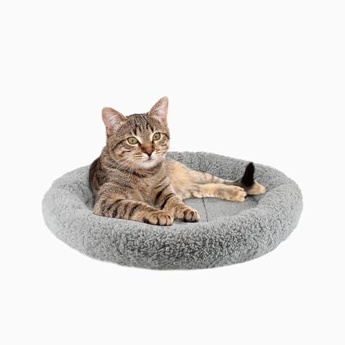 PETLESO Cat Bed Mat for Indoor Cats, 15.75 Round Pad with Pillow Around, Self Warm Pet Bed for Cats Dogs Rabbit Curling Sleep/Nap, Antiskid Bottom, Washable, Medium