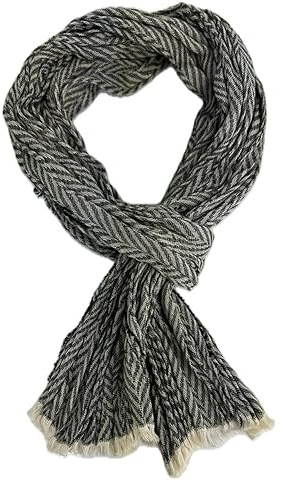 Rotfuchs Écharpe en coton pour femme et homme - Aspect froissé - Motif à chevrons - Fine - Noir et blanc - Fabriquée en Allemagne, noir/blanc, 175 x 15 cm (L x B)