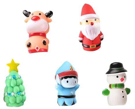 MEISH 5pcs Christmas Finger Puppets Set Bath Animal Head Finger Toys Christmas Decorations Christmas Finger Toy for Christmas Party Favors